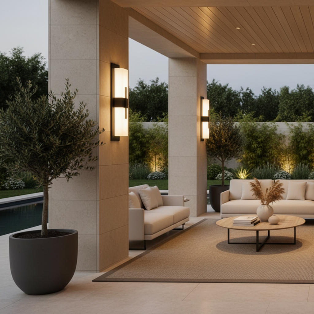 Black Acrylic IP65 Outdoor Wall Lantern — Warm White Slim Modern Fixture