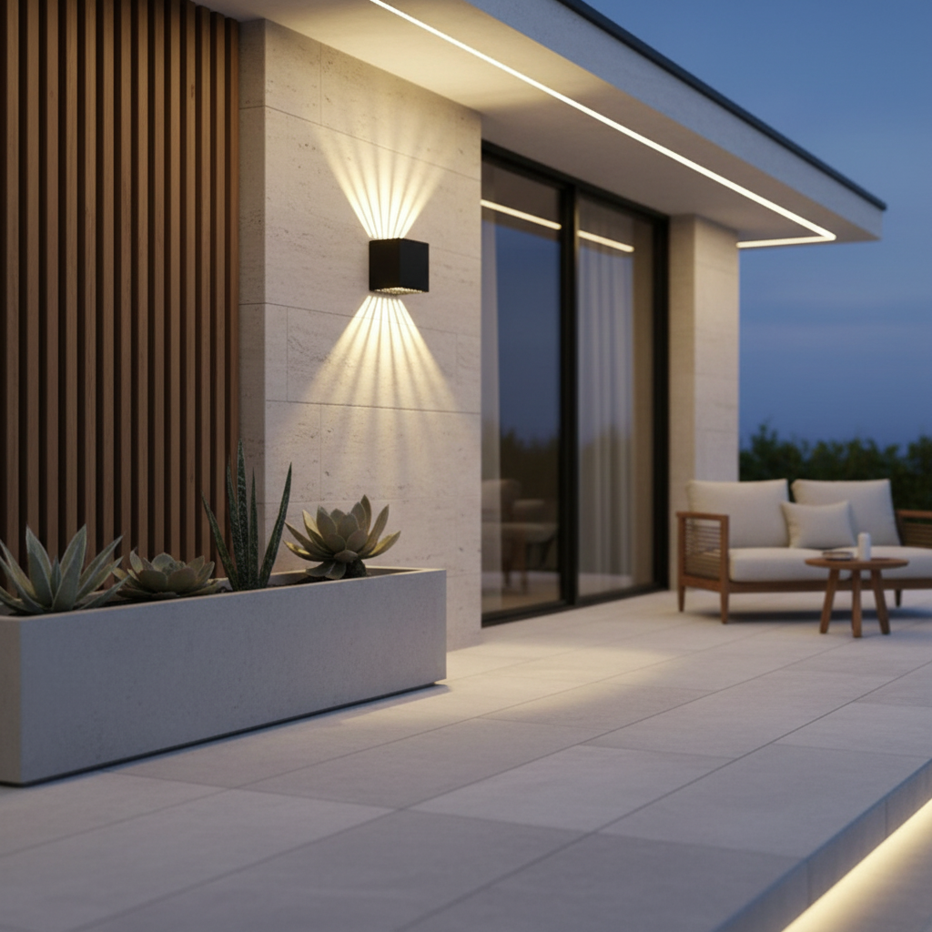 Black Aluminium 5-Beam Up Down Outdoor Wall Lantern — Weatherproof LED