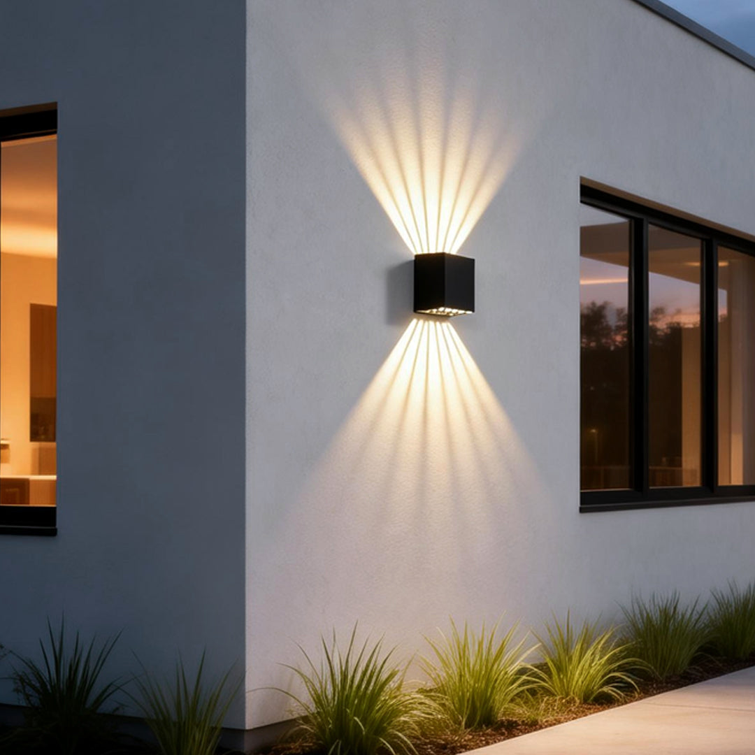 Black Aluminium 5-Beam Up Down Outdoor Wall Lantern — Weatherproof LED