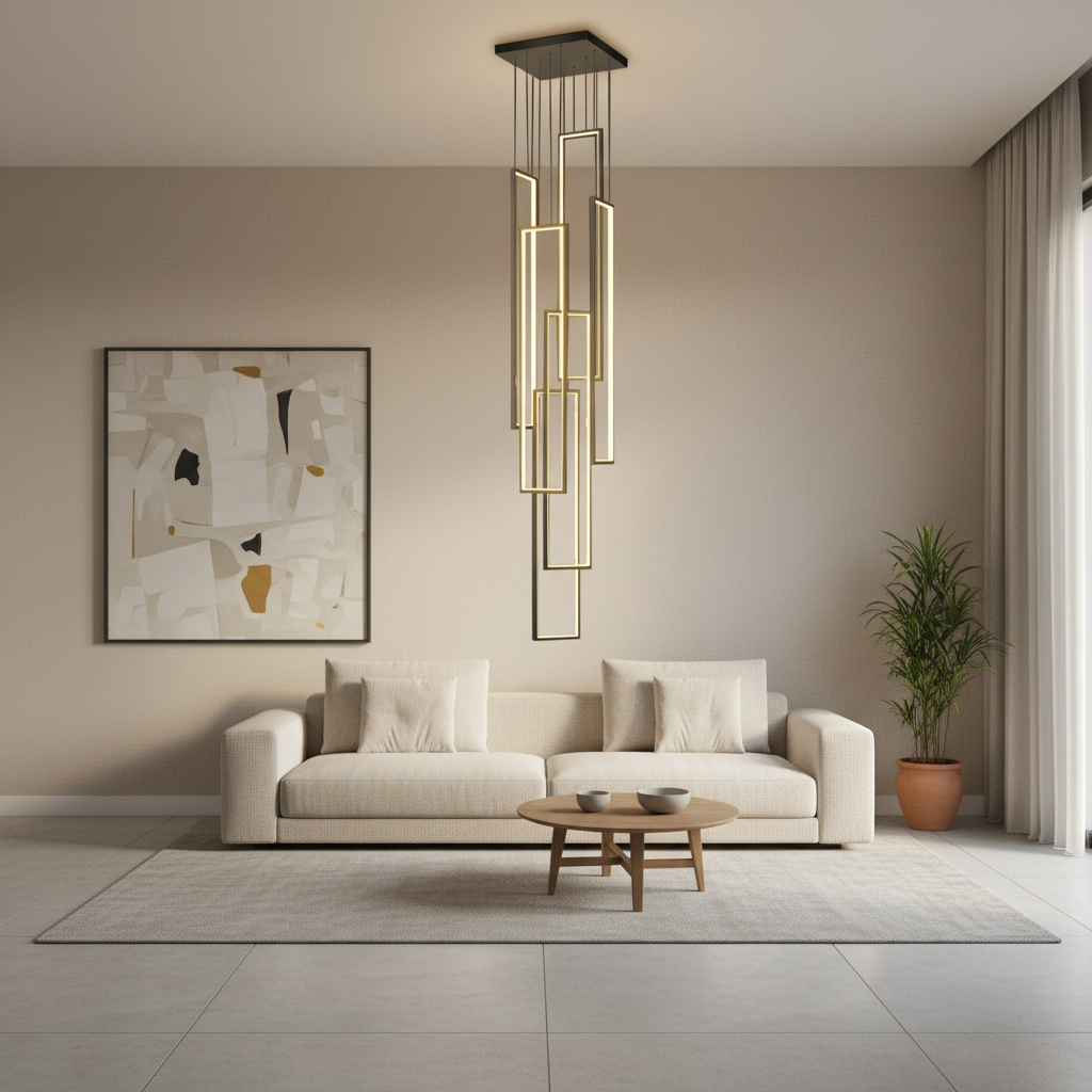 Black Aluminium Adjustable Duplex Staircase Chandelier — White LED