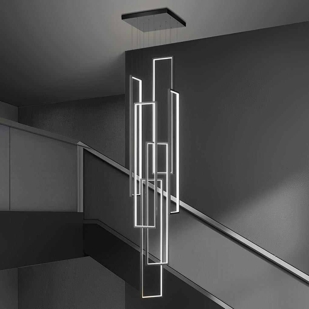 Black Aluminium Adjustable Duplex Staircase Chandelier — White LED