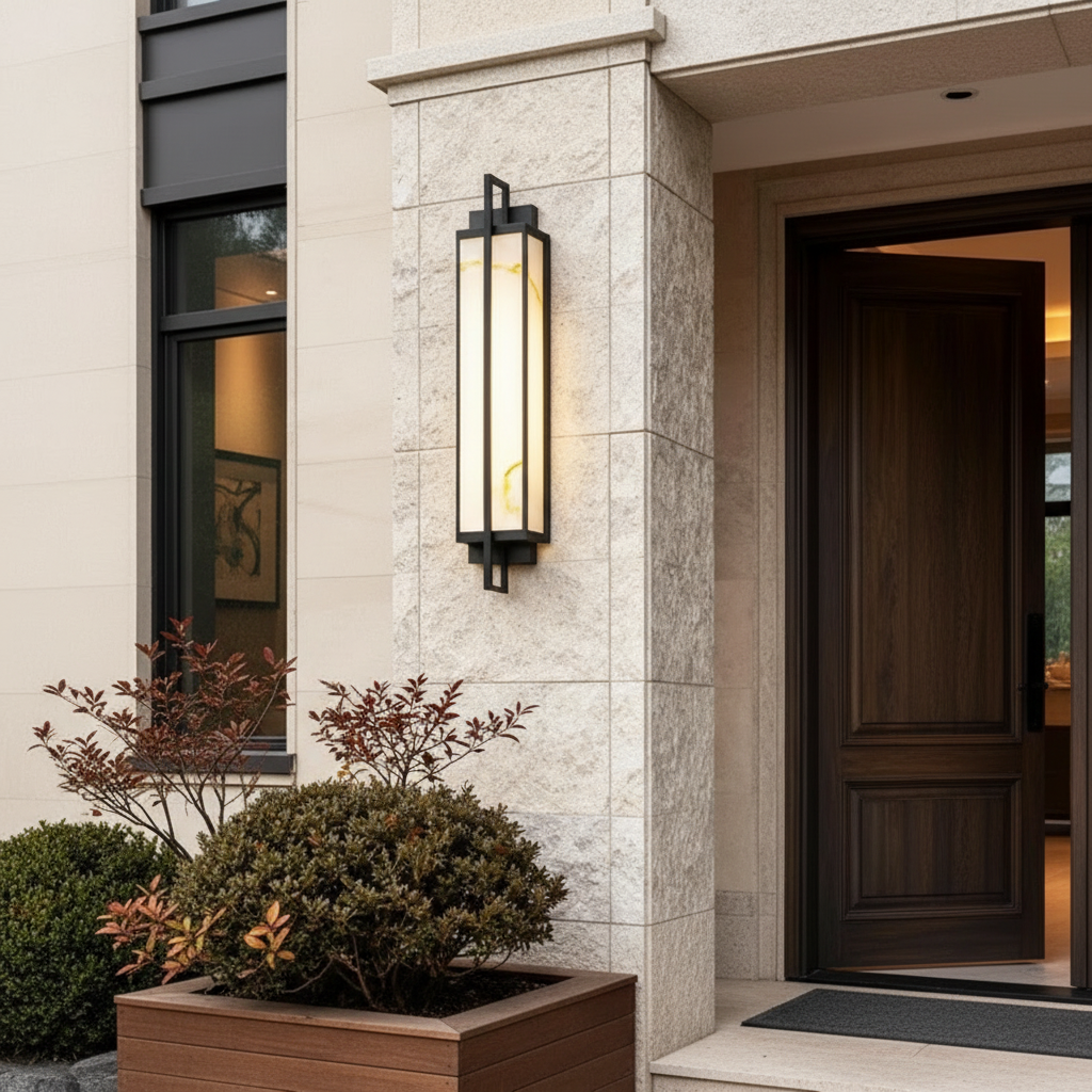Black Aluminium Adjustable Height Linear Outdoor Wall Lantern — 3000K LED
