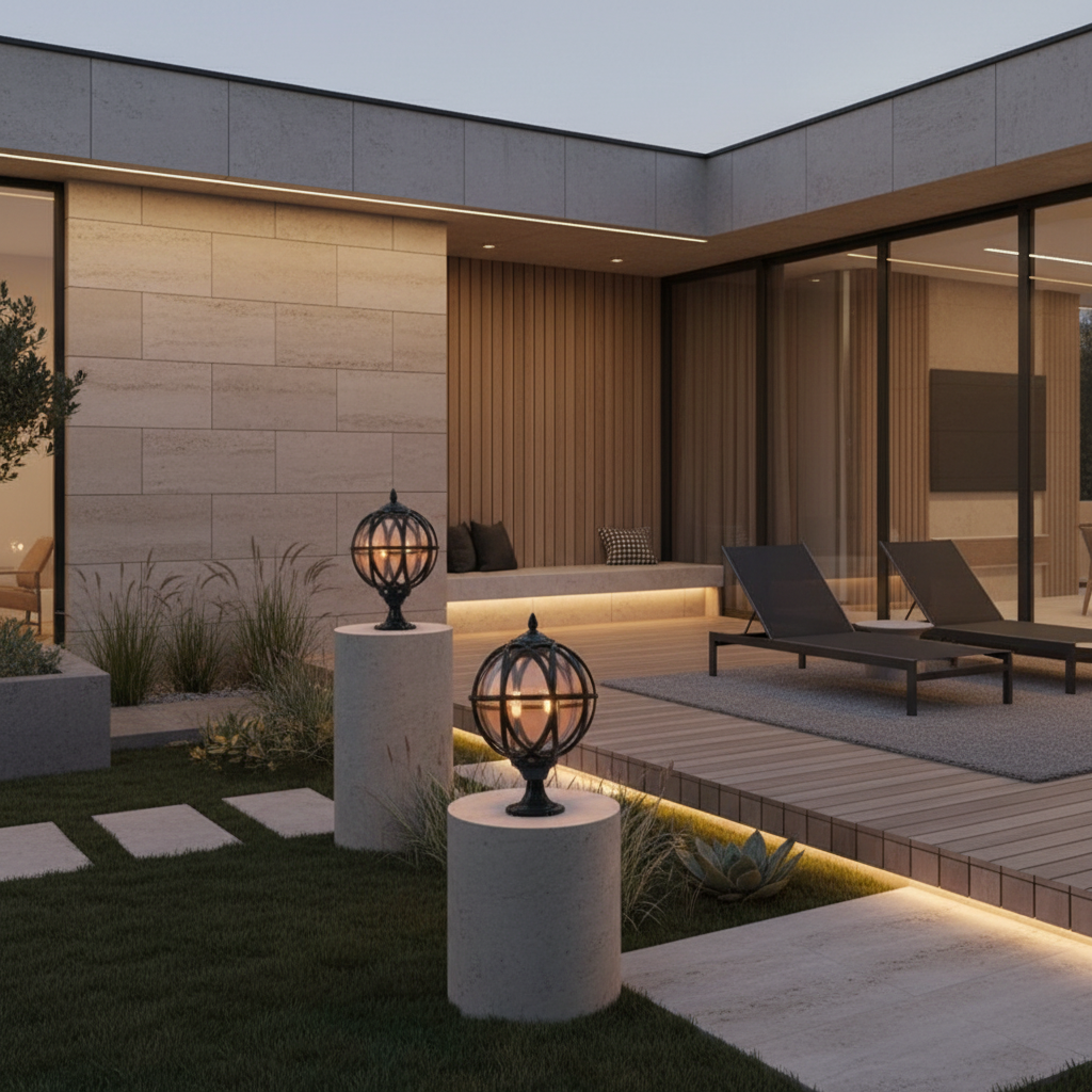 Black Aluminium E27 Round Outdoor Garden Wall Light — Elegant Exterior