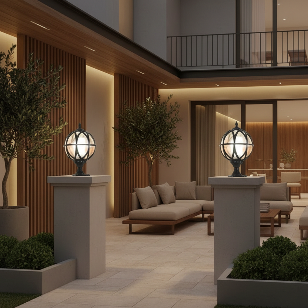 Black Aluminium E27 Round Outdoor Garden Wall Light — Elegant Exterior