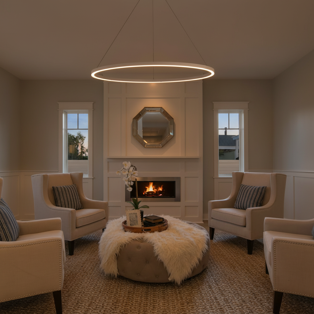Black Aluminium LED Ring Chandelier — Dimmable White Contemporary Interior