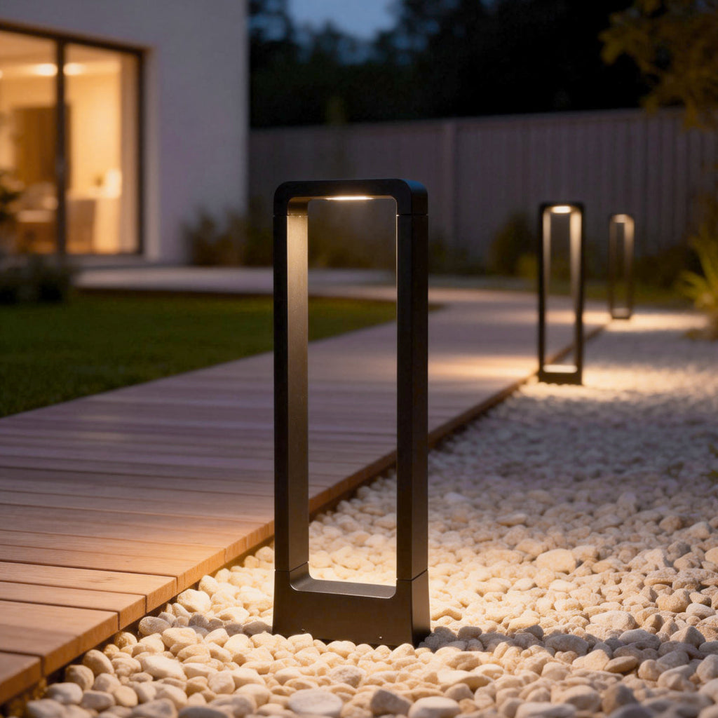 Black Aluminium Minimalist Outdoor Bollard Garden Light — Contemporary