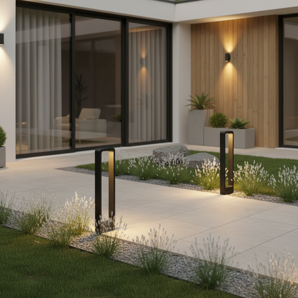 Black Aluminium Minimalist Outdoor Bollard Garden Light — Contemporary