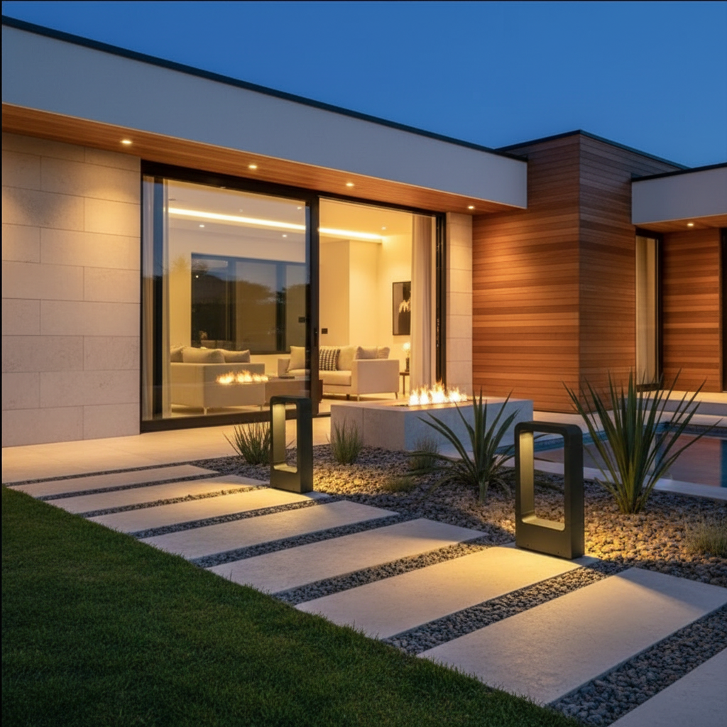 Black Aluminium Minimalist Outdoor Bollard Garden Light — Contemporary