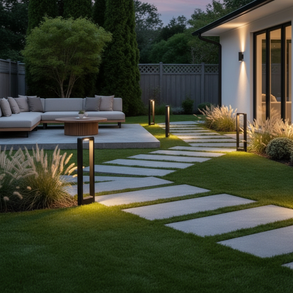 Black Aluminium Minimalist Outdoor Bollard Garden Light — Contemporary