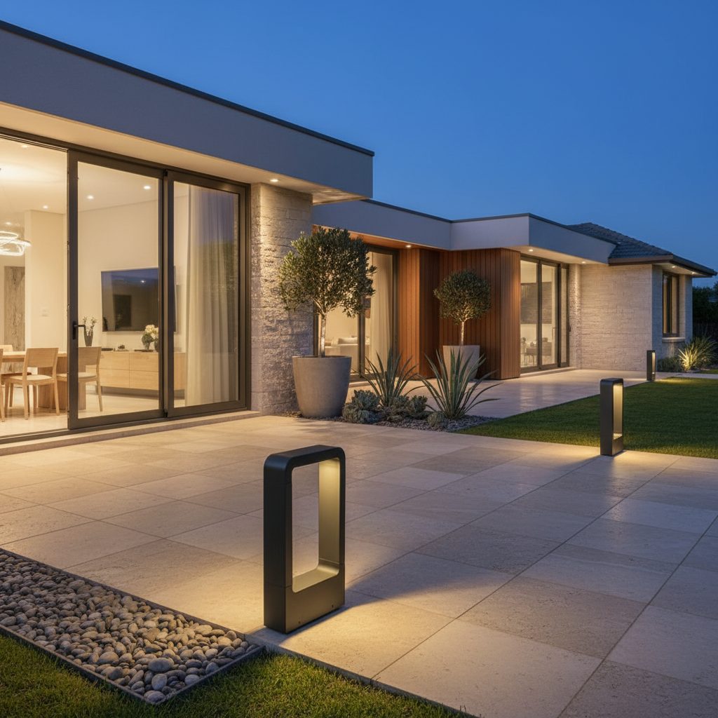 Black Aluminium Minimalist Outdoor Bollard Garden Light — Contemporary