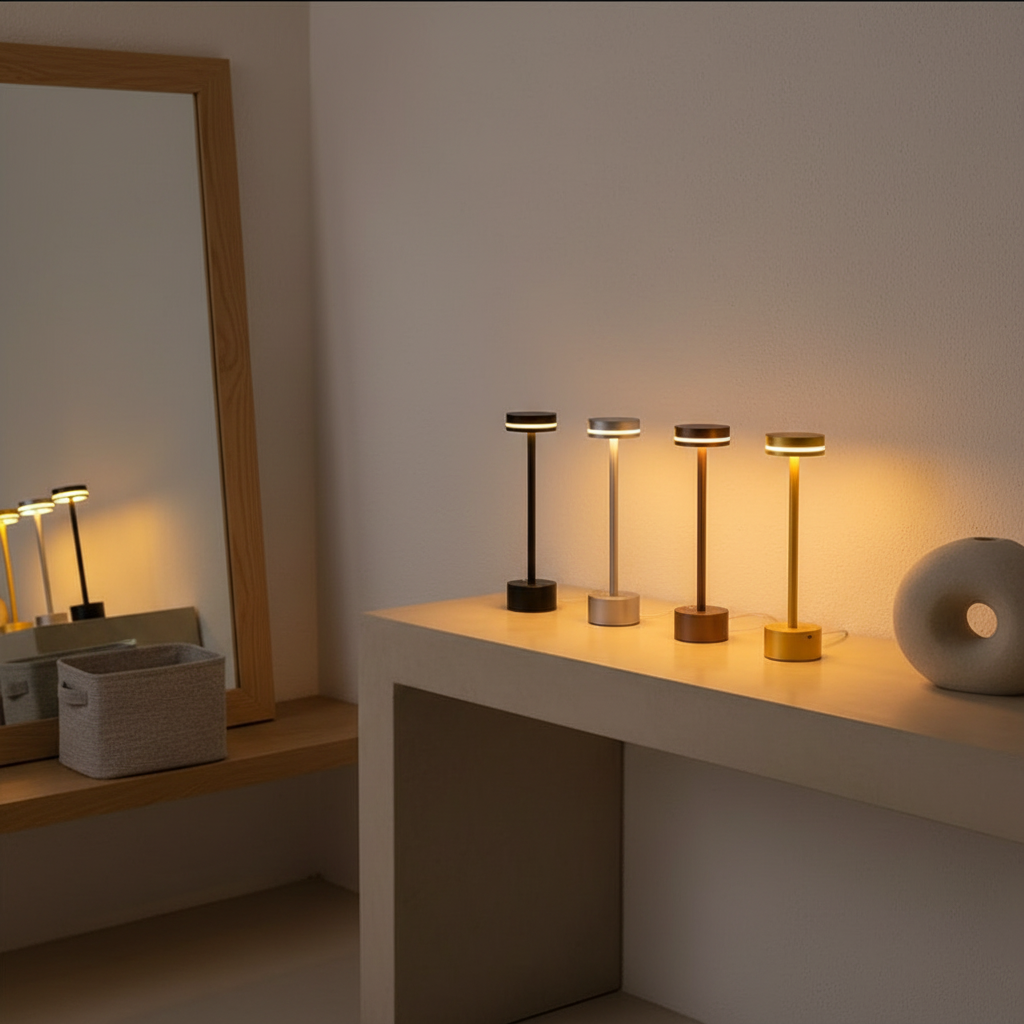 Black Aluminium Portable Dimmable Rechargeable Cordless LED Table Lamp