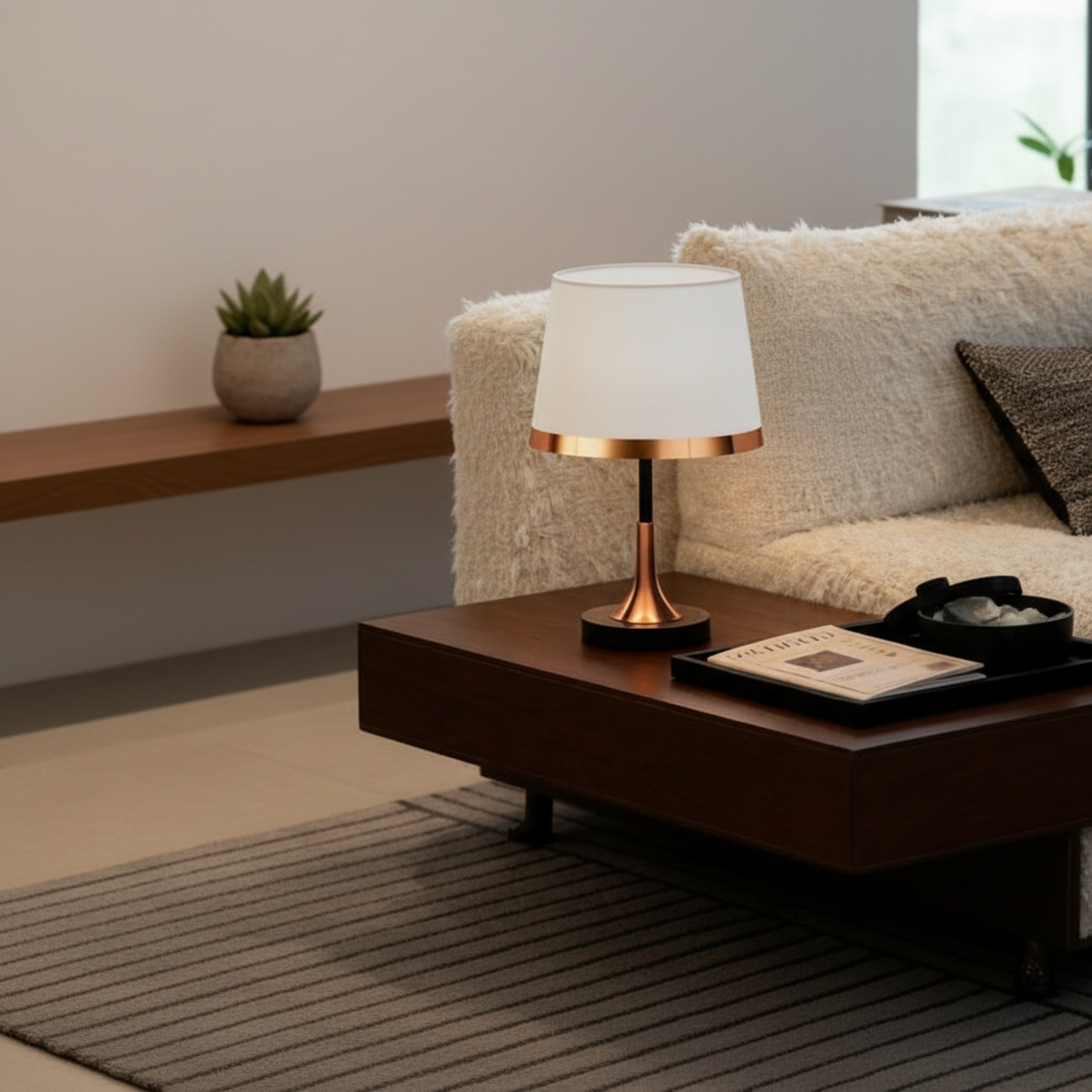 Black Brass Cylindrical Fabric Shade Adjustable Temperature Table Lamp