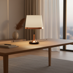 Black Brass Cylindrical Fabric Shade Adjustable Temperature Table Lamp