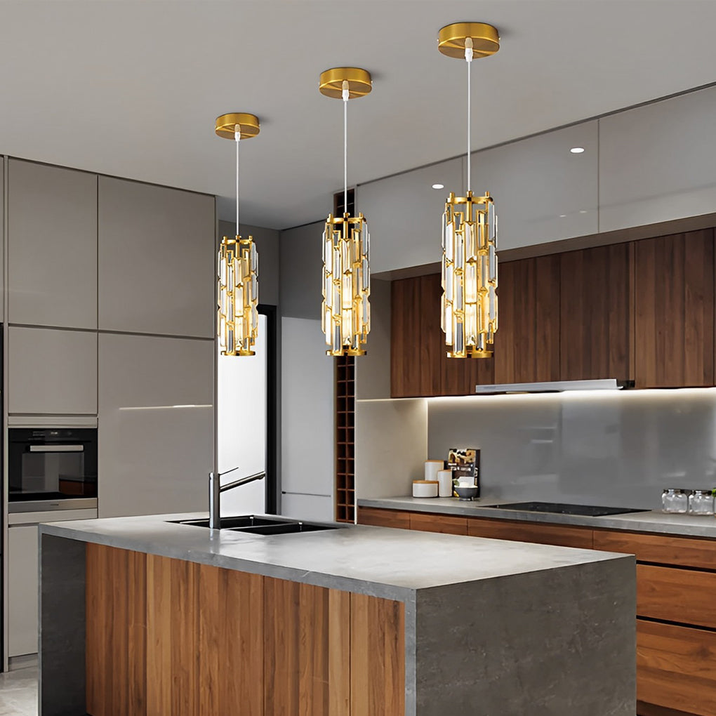 Black Crystal 1-Light Mini Pendant Light — Adjustable Dining Bar Hanging