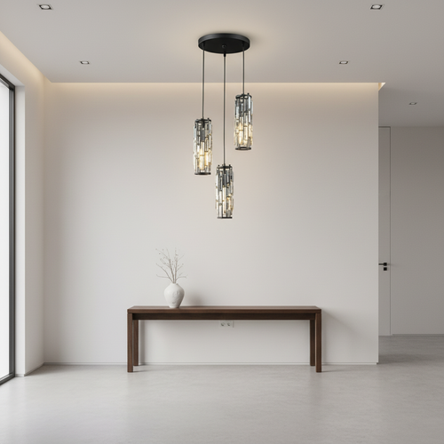 Black Crystal 1-Light Mini Pendant Light — Adjustable Dining Bar Hanging