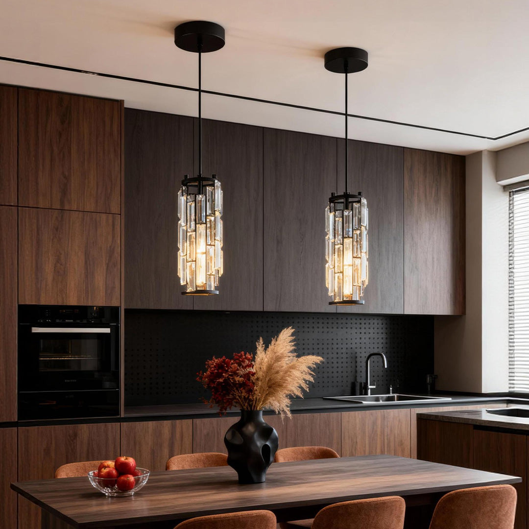 Black Crystal 1-Light Mini Pendant Light — Adjustable Dining Bar Hanging