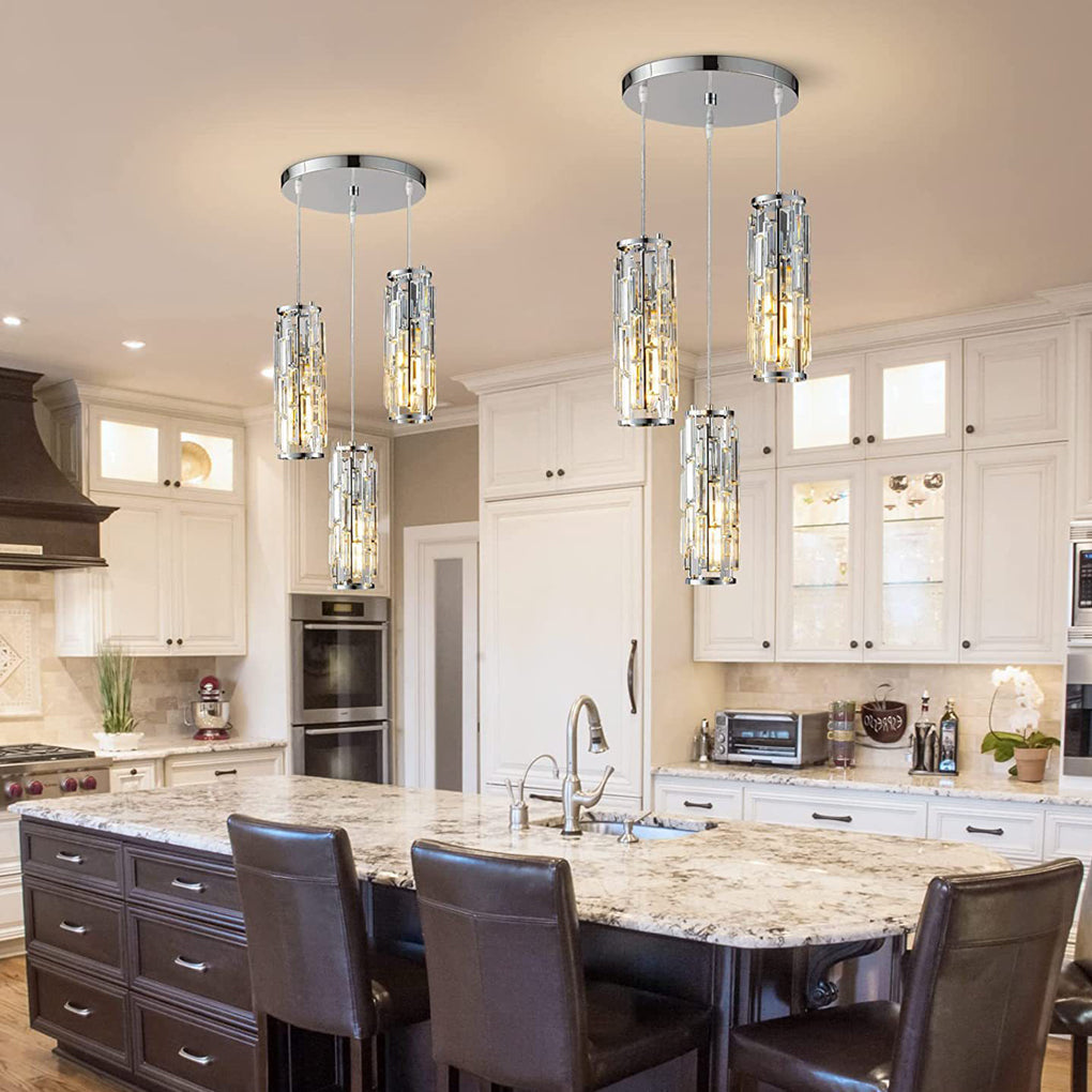 Black Crystal 1-Light Mini Pendant Light — Adjustable Dining Bar Hanging