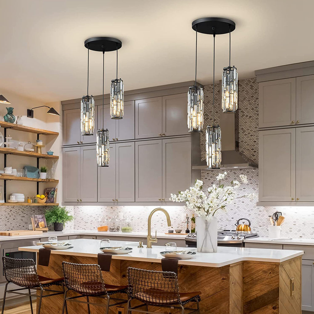 Black Crystal 1-Light Mini Pendant Light — Adjustable Dining Bar Hanging