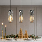 Black Crystal 1-Light Mini Pendant Light — Adjustable Dining Bar Hanging