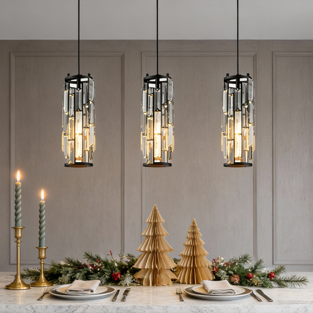 Black Crystal 1-Light Mini Pendant Light — Adjustable Dining Bar Hanging