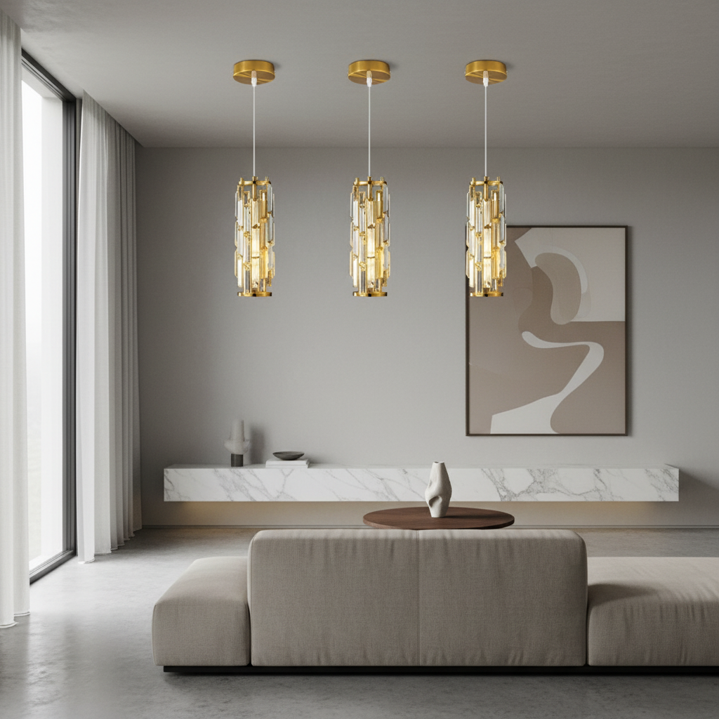 Black Crystal 1-Light Mini Pendant Light — Adjustable Dining Bar Hanging