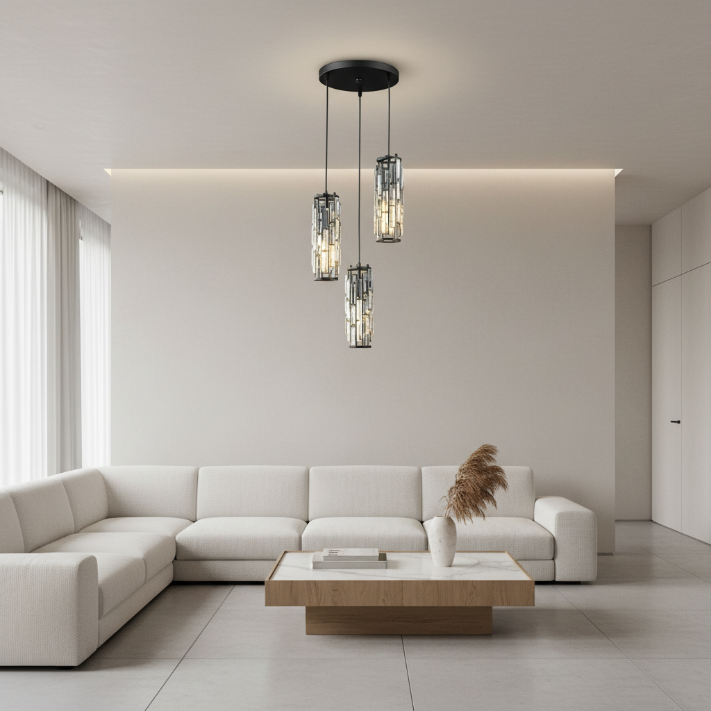 Black Crystal 1-Light Mini Pendant Light — Adjustable Dining Bar Hanging
