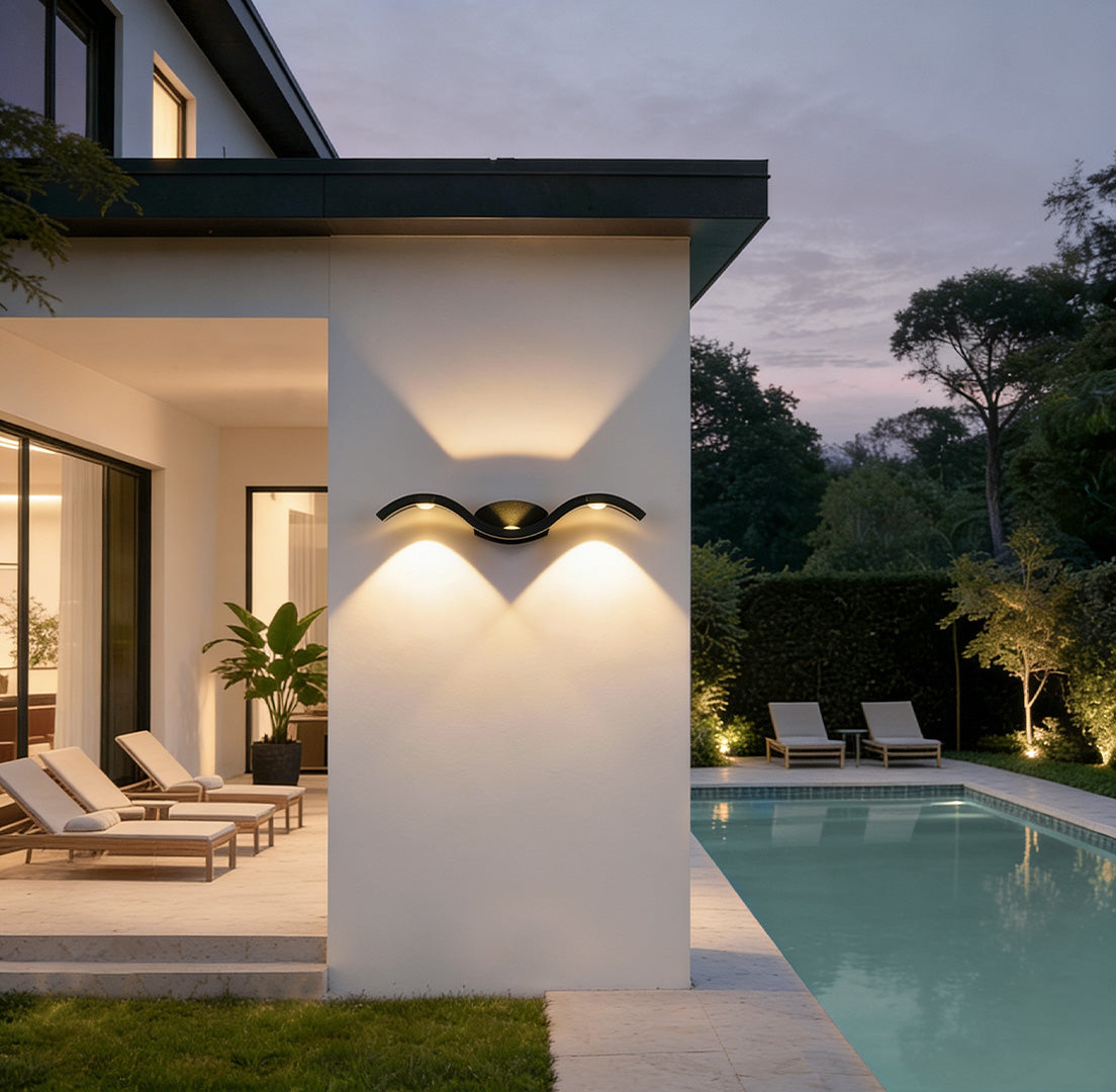 Black Die-Cast Aluminium Outdoor Wall Sconce — Warm White Up Down Beam