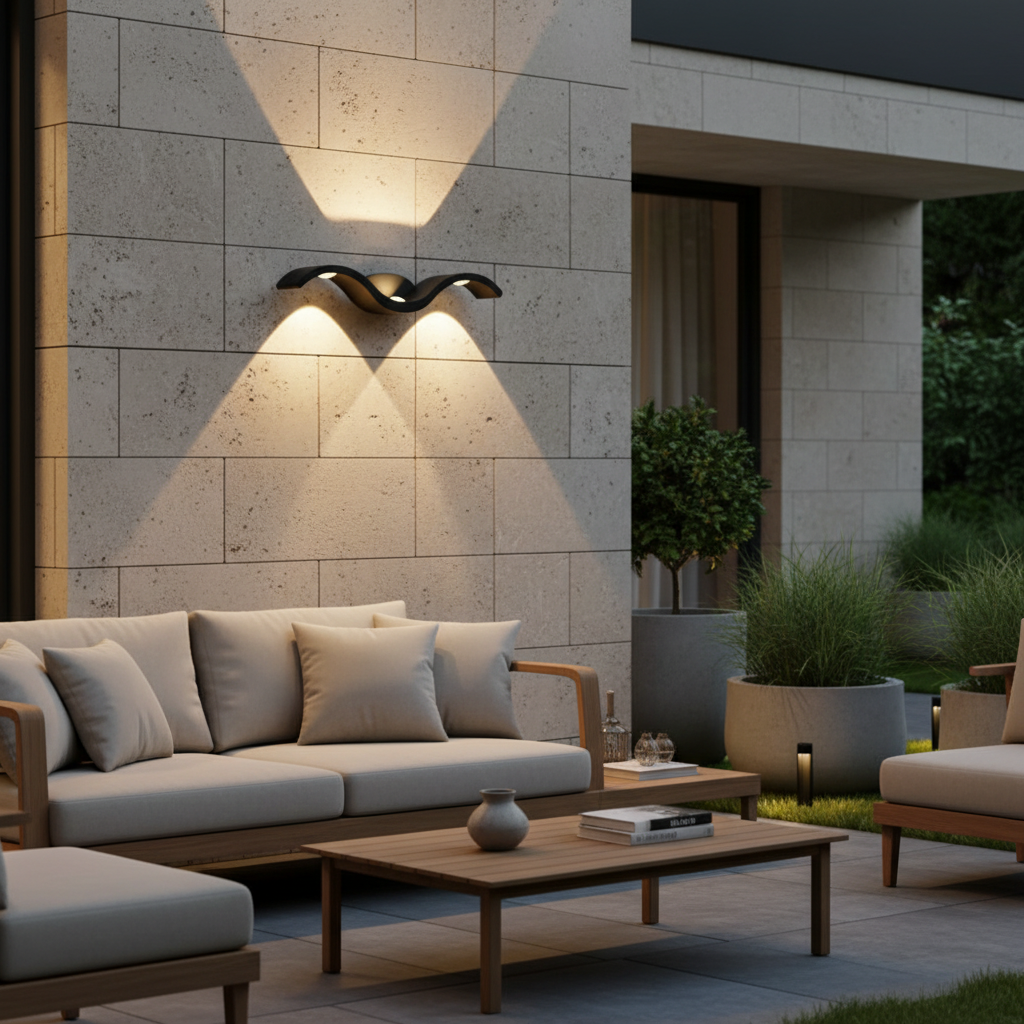 Black Die-Cast Aluminium Outdoor Wall Sconce — Warm White Up Down Beam