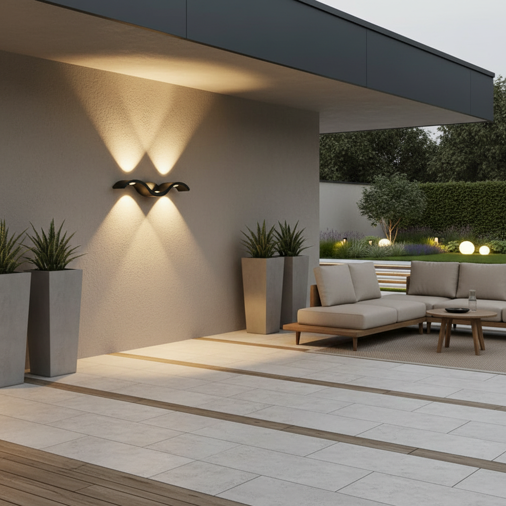 Black Die-Cast Aluminium Outdoor Wall Sconce — Warm White Up Down Beam
