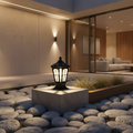 Black Die-Cast Aluminium Retro Stone Effect Solar Pillar Light — Hardwired