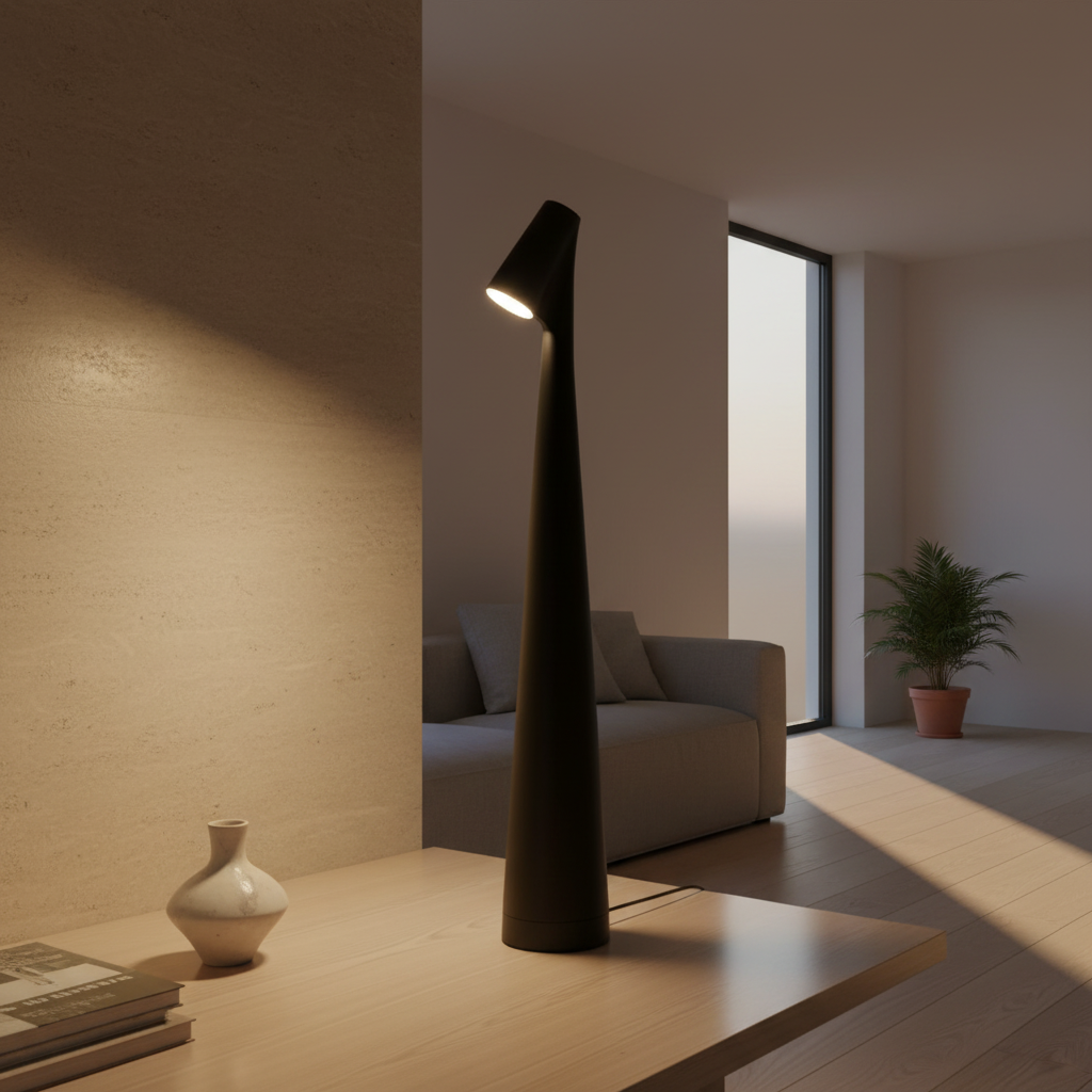 Black Dimmable Cone LED Table Lamp — Compact Modern Bedside Home