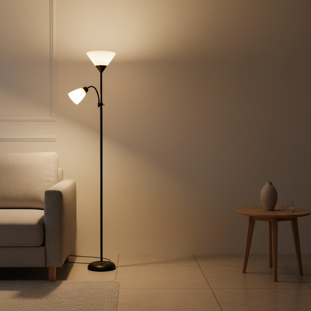 Black Dimmable Torchiere Acrylic Shade Adjustable Uplight Floor Lamp