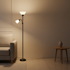 Black Dimmable Torchiere Acrylic Shade Adjustable Uplight Floor Lamp