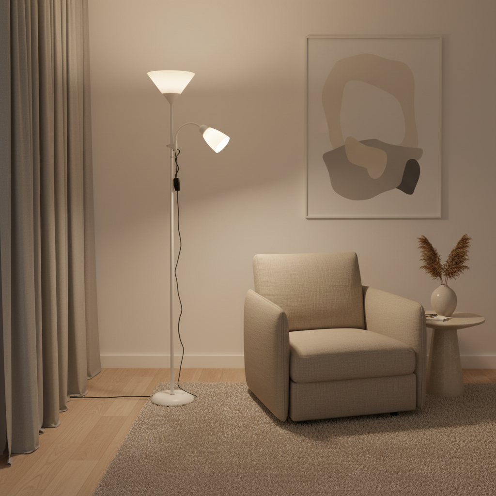 Black Dimmable Torchiere Acrylic Shade Adjustable Uplight Floor Lamp