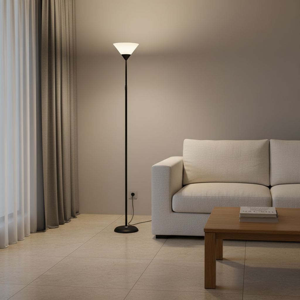 Black Dimmable Torchiere Acrylic Shade Adjustable Uplight Floor Lamp