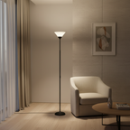 Black Dimmable Torchiere Acrylic Shade Adjustable Uplight Floor Lamp