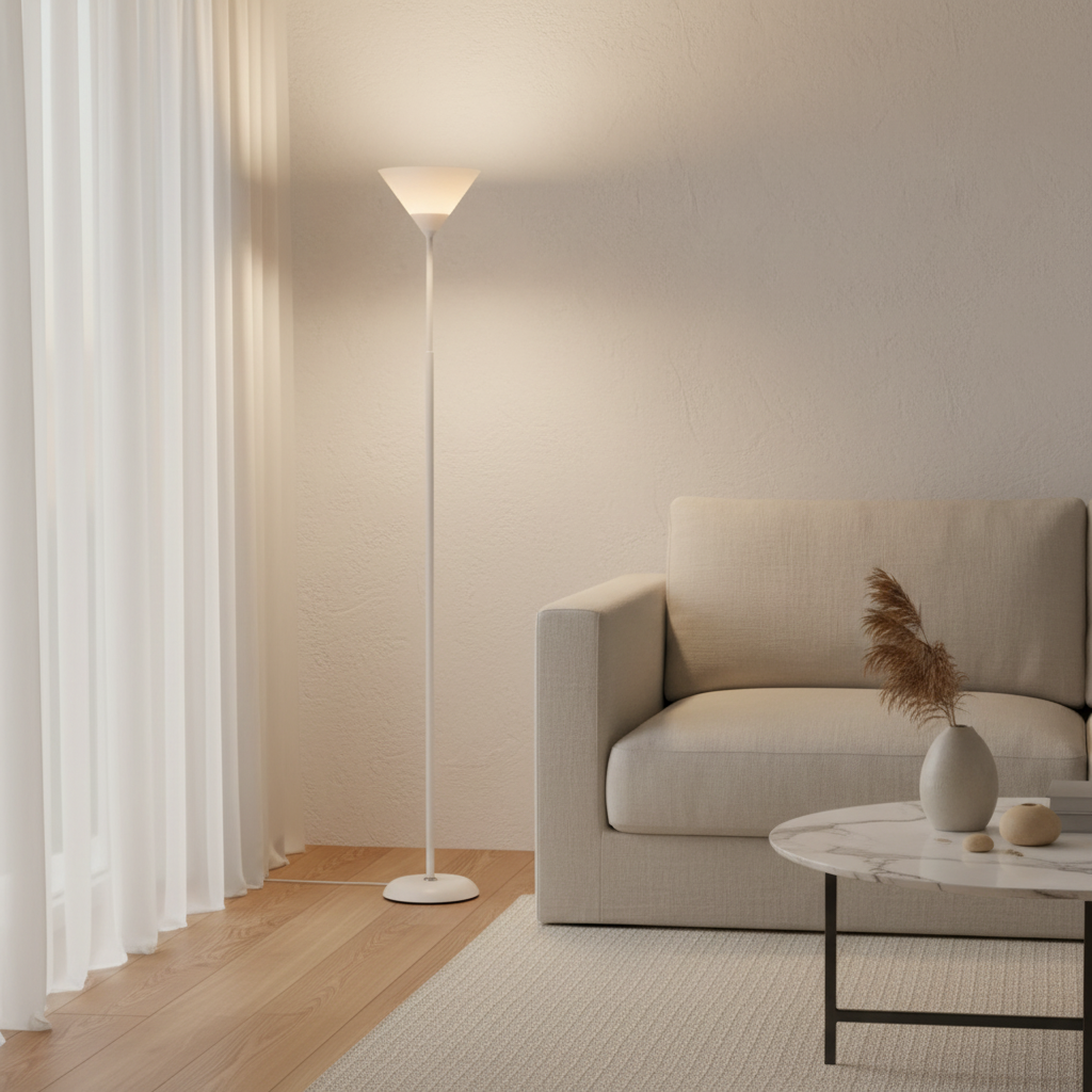 Black Dimmable Torchiere Acrylic Shade Adjustable Uplight Floor Lamp