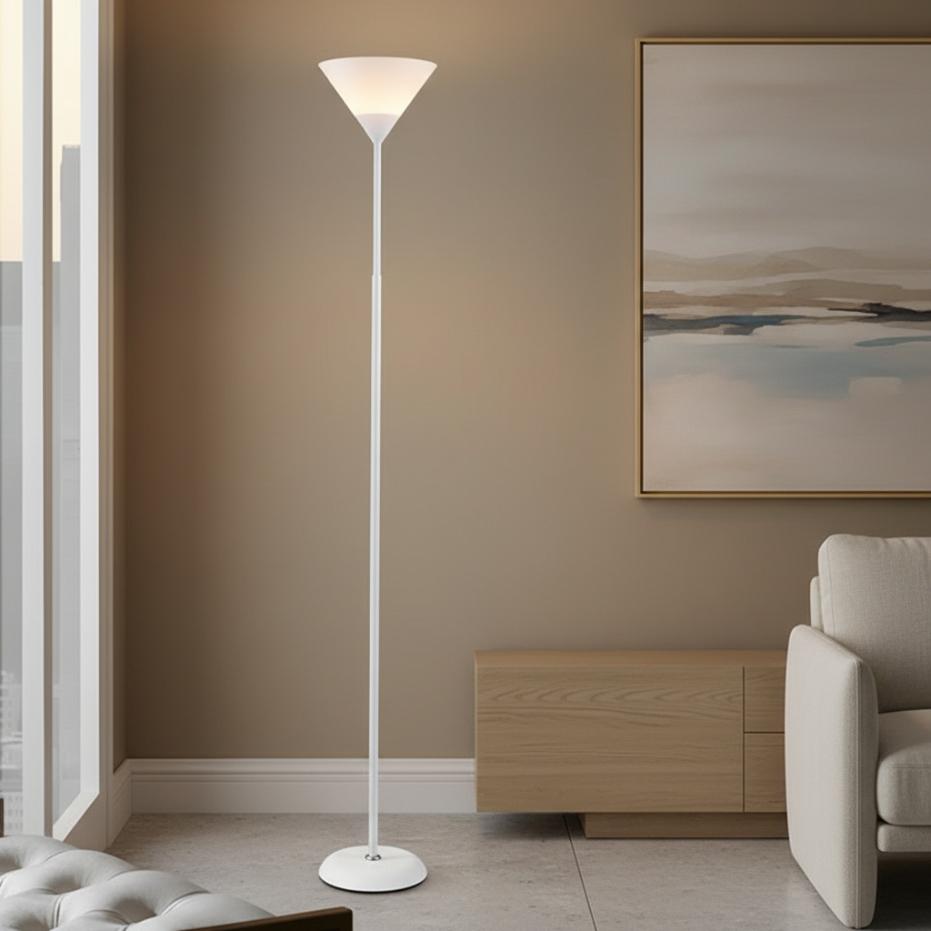 Black Dimmable Torchiere Acrylic Shade Adjustable Uplight Floor Lamp