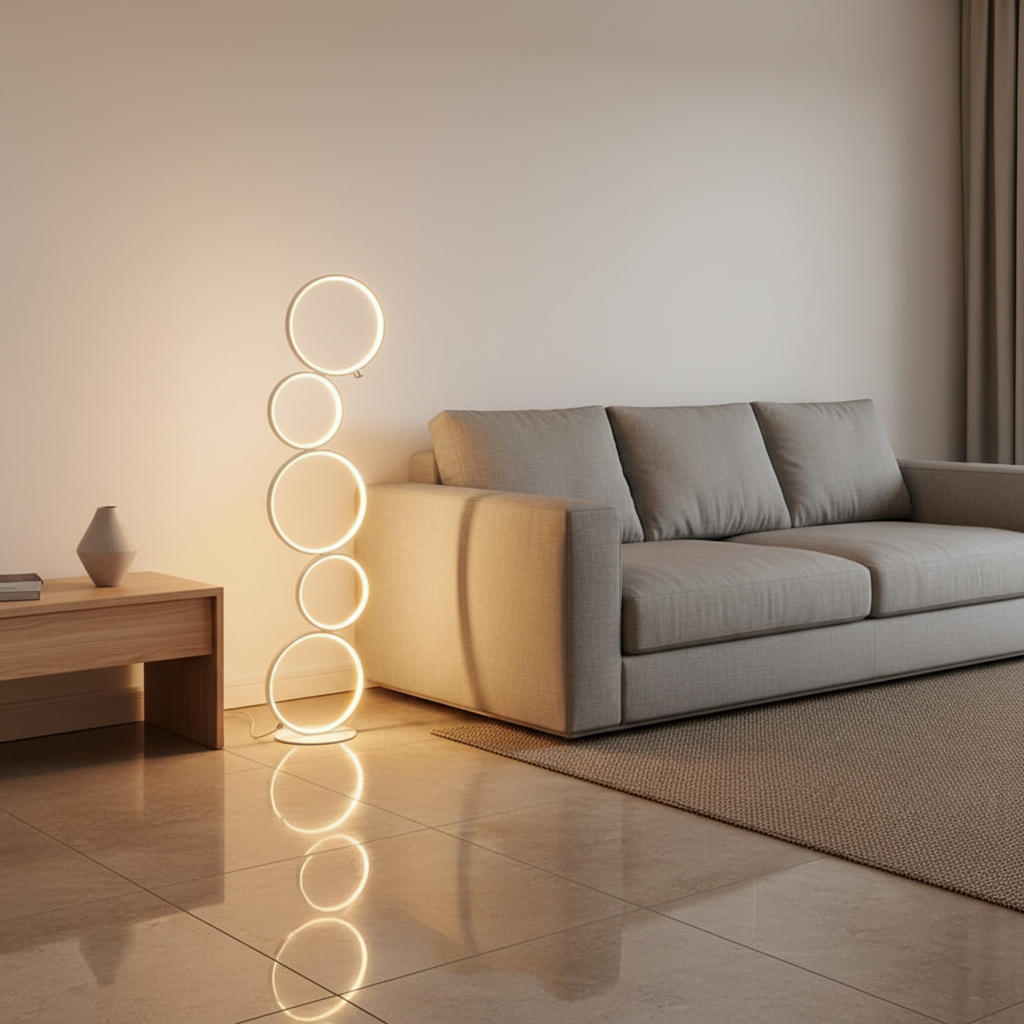 Black Five-Ring Decorative Cosy Ambient Modern Living Room Floor Lamp