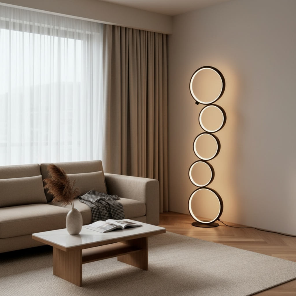 Black Five-Ring Decorative Cosy Ambient Modern Living Room Floor Lamp