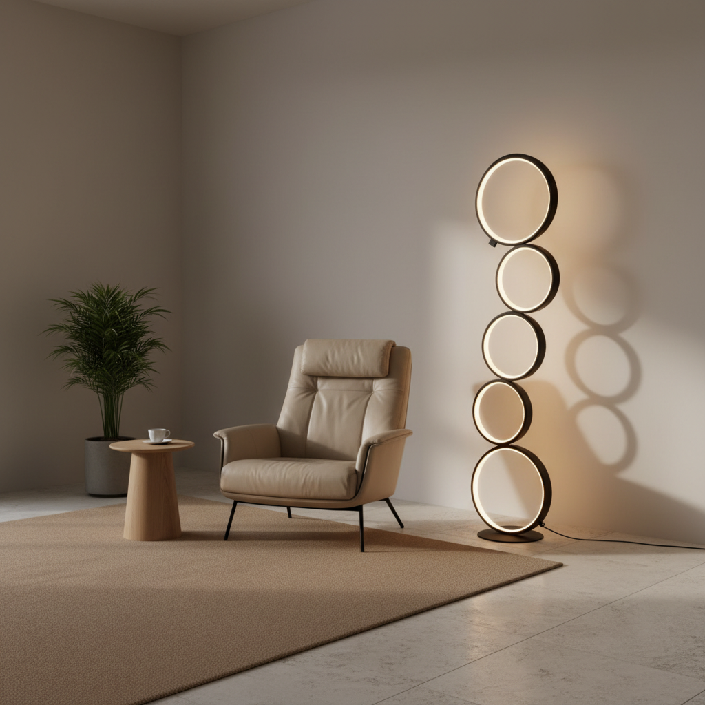 Black Five-Ring Decorative Cosy Ambient Modern Living Room Floor Lamp