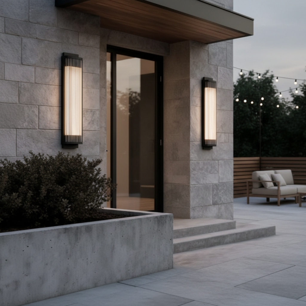 Black Flexible Height Outdoor Wall Sconce — IP55 Acrylic Warm White