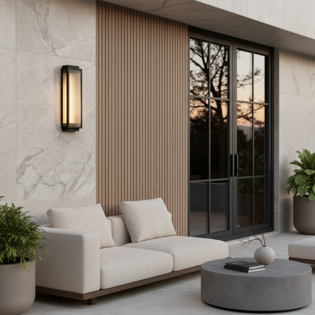 Black Flexible Height Outdoor Wall Sconce — IP55 Acrylic Warm White