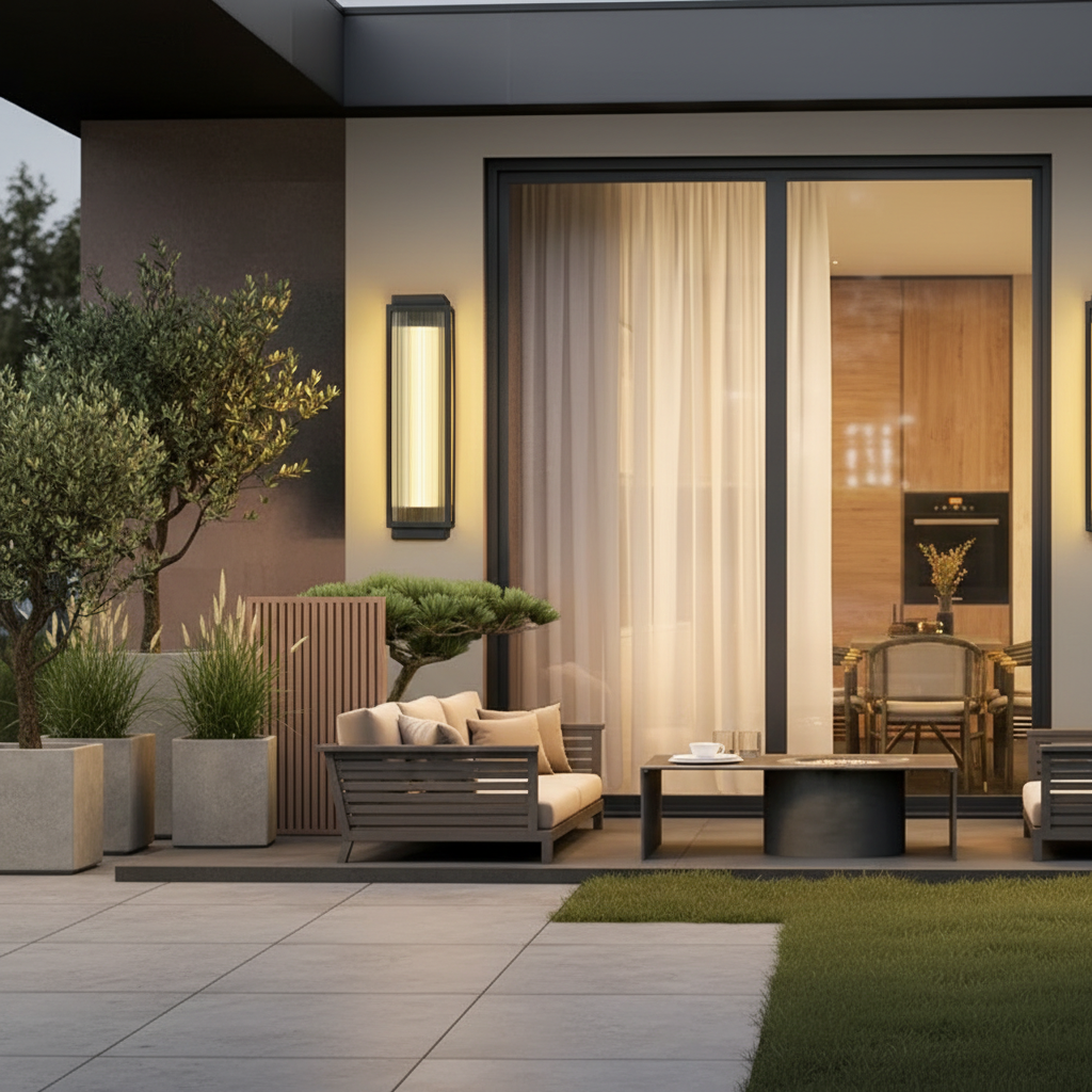 Black Flexible Height Outdoor Wall Sconce — IP55 Acrylic Warm White