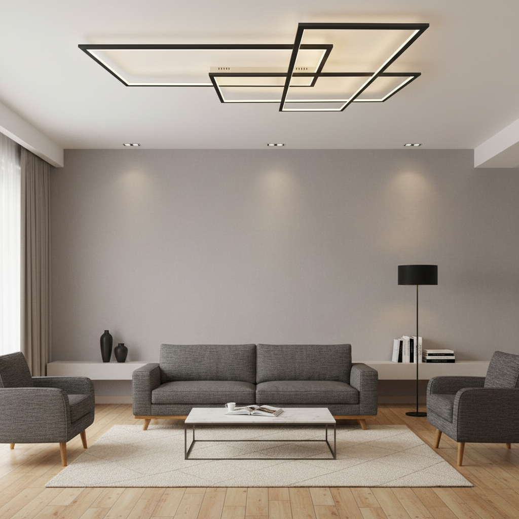 Black Geometric Aluminium Warm White Dimmable LED Flush Mount Light