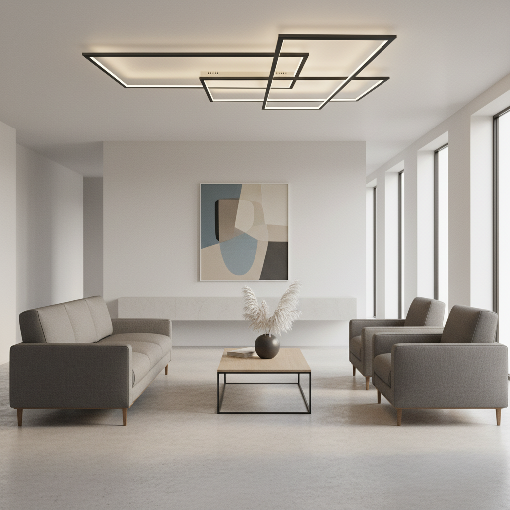 Black Geometric Aluminium Warm White Dimmable LED Flush Mount Light