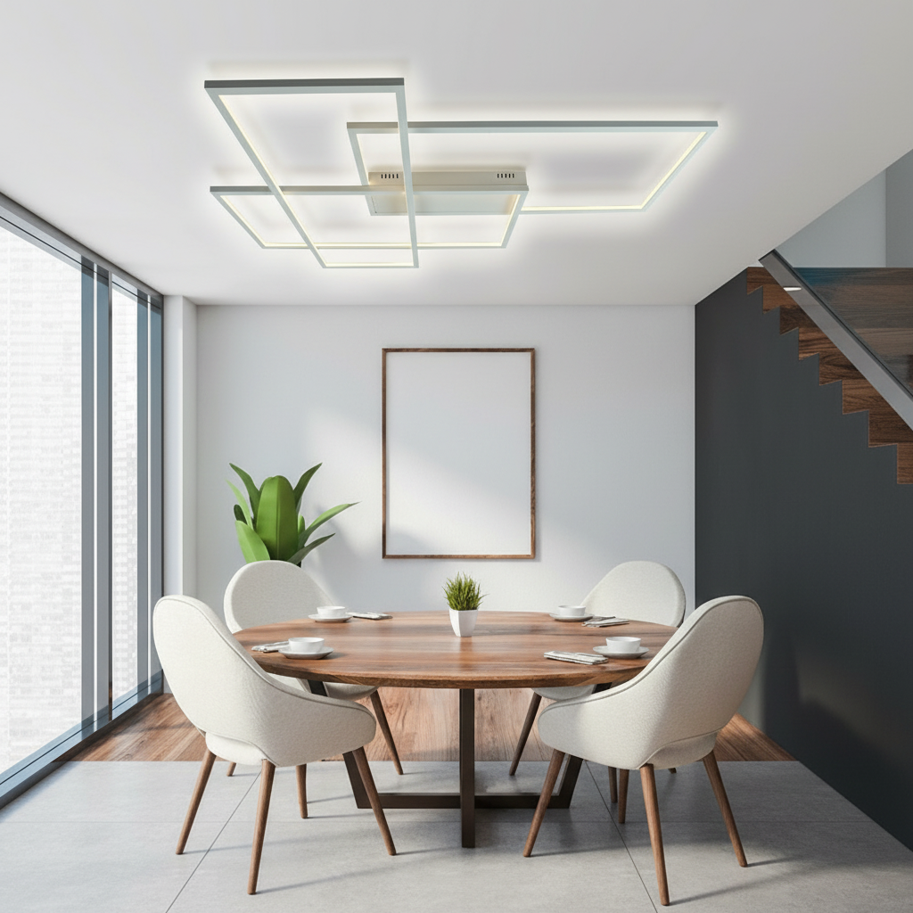 Black Geometric Aluminium Warm White Dimmable LED Flush Mount Light