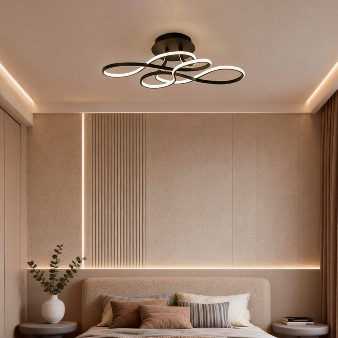 Black Geometric Iron White LED Flush Mount Ceiling Light — Modern