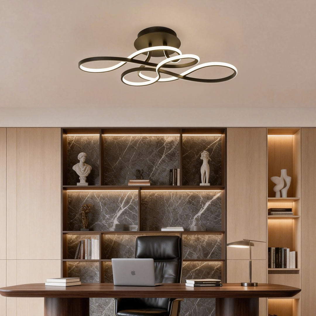 Black Geometric Iron White LED Flush Mount Ceiling Light — Modern