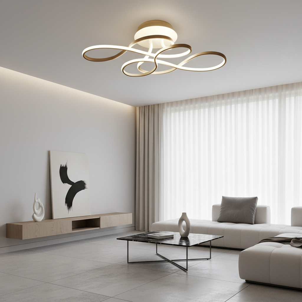 Black Geometric Iron White LED Flush Mount Ceiling Light — Modern